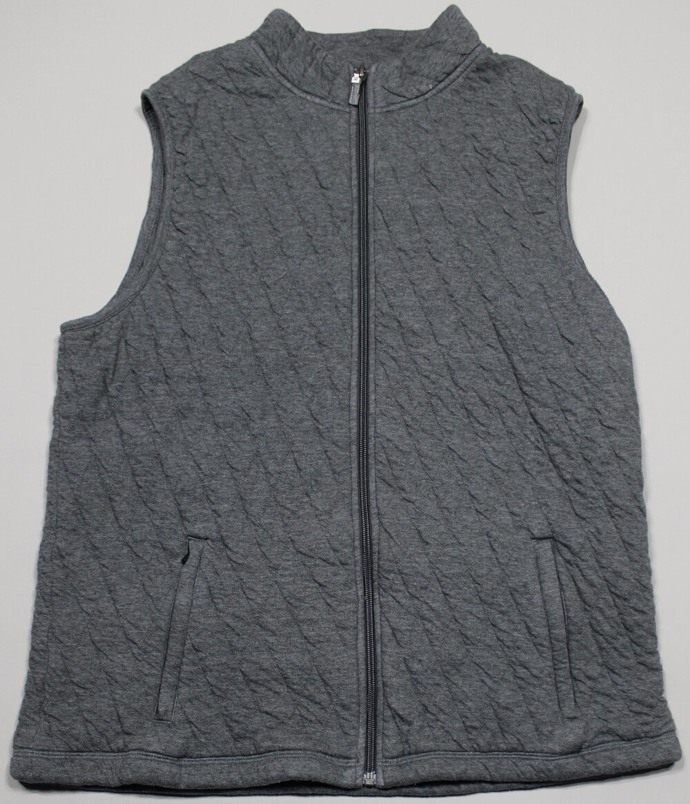 Mizzen+Main Vest Mens Large Gray Quilted Knit Full Zip Pockets Casual Golf